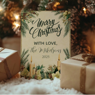 Rustikale Kerzen Tannenzapfen Weihnachtsfeier Feiertagskarte
