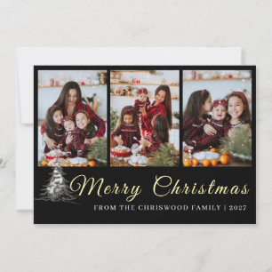 Rustikale Kiefern-Skizze Familienfoto-Collage Weih Feiertagskarte