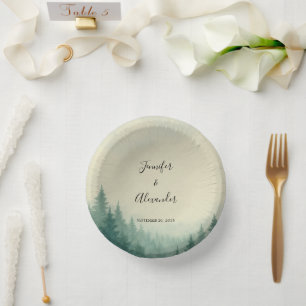 Rustikale Kiefernbäume Hochzeitspapier Pappteller
