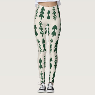 Rustikale Kiefernmuster-Cream- und Grün-Leggings Leggings