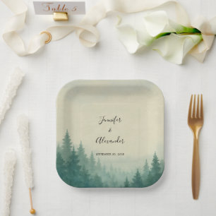 Rustikale Kiefernwälder Hochzeit Pappteller