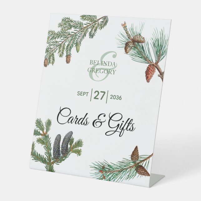 Rustikale Kiefernwälder Hochzeitskarten & Geschenk Sockelschild (Vorderseite)