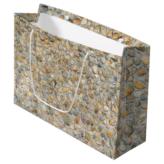 Rustikale Kieselsteinmauer  Große Geschenktüte (Vorderseite Schrägansicht)