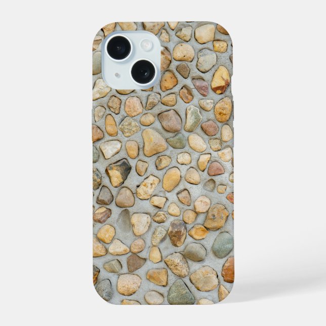 Rustikale Kieselsteinmauer  iPhone 15 Hülle (Rückseite)