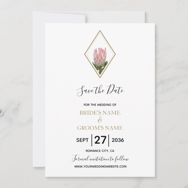 Rustikale King Protea Wedding rettet das Datum Save The Date (Vorderseite)