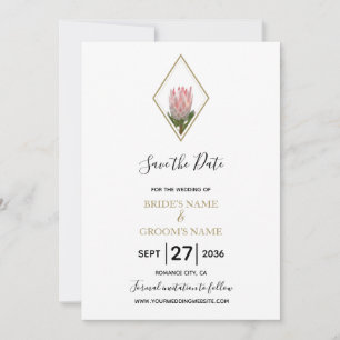 Rustikale King Protea Wedding rettet das Datum Save The Date