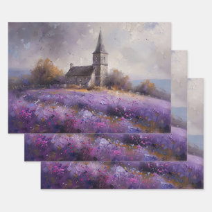 Rustikale Kirchenmalerei und Lila Wildblume Geschenkpapier Set