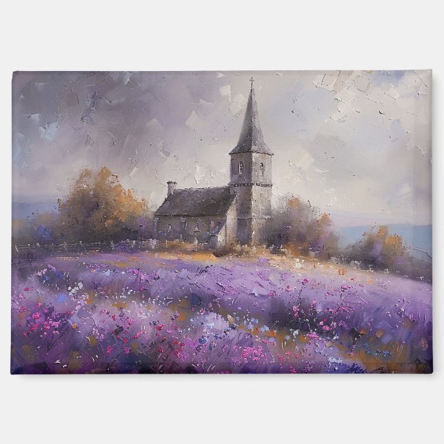 Rustikale Kirchenmalerei und Lila Wildblume Magnet (Vorderseite)