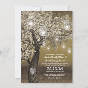 Rustikale Kirschbaum- und String-Lights Hochzeit Einladung