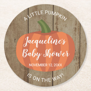 Rustikale kleine Kürbis auf die Herbstdusche Runder Pappuntersetzer