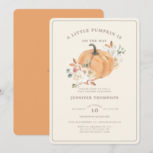 Rustikale kleine Pumpkin Floral Baby Dusche Einladung (Vorne/Hinten)