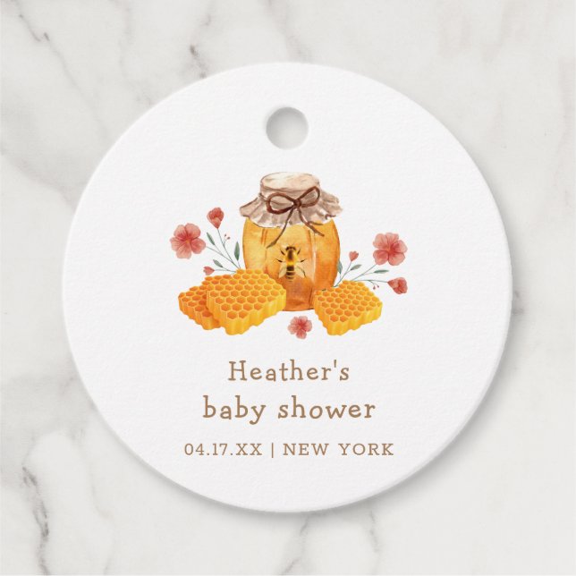 Rustikale Kleine Wildblume Honey Bee Baby Dusche Geschenkanhänger (Vorderseite)