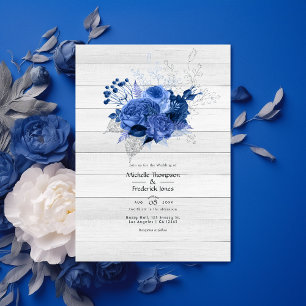 Rustikale königsblaue und silberne Hochzeit mit fl Einladung