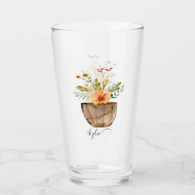 Rustikale korallenfarbene Blume Glas (Vorderseite)