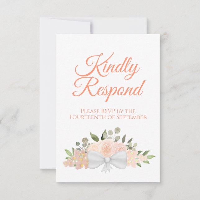 Rustikale Korallenpfirsichblüte Bouquet Wedding RSVP Karte (Vorderseite)