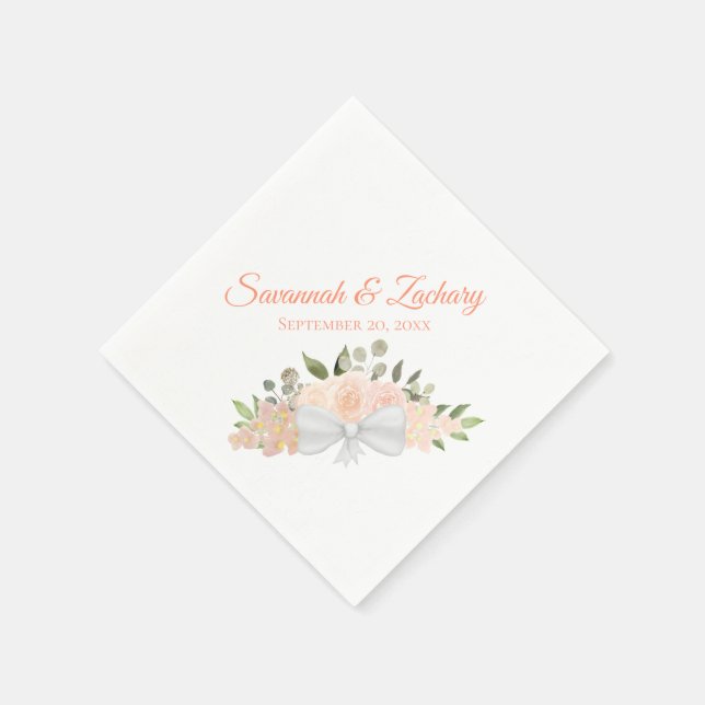 Rustikale Korallenpfirsichblütenhochzeit Serviette (Ecke)