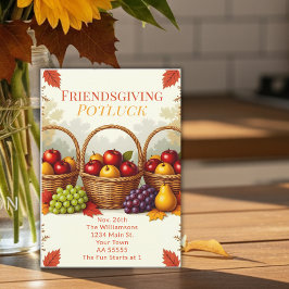 Rustikale Körbe von Äpfeln Friendsgiving Potluck Feiertagskarte