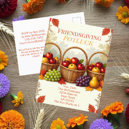 Rustikale Körbe von Äpfeln Friendsgiving Potluck Feiertagspostkarte