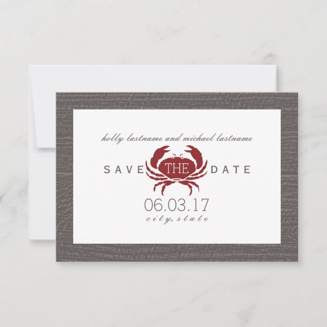 Rustikale Krabbenhochzeit spart das Datum Save The Date (Vorderseite)