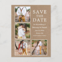 Rustikale Kraft-4-Foto-Verlobung Save the Date