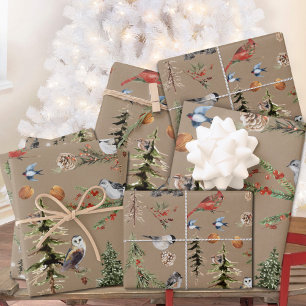Rustikale Kraft Alles Woodland Winter Vögel Geschenkpapier Set