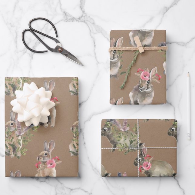 Rustikale Kraft-Babykaninchen, für ein Party Geschenkpapier Set (Vorderseite)