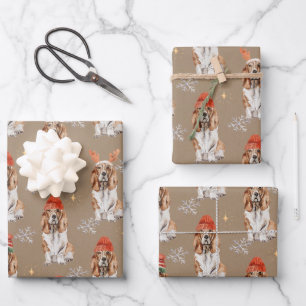 Rustikale Kraft-Bassett-Hunde zu Weihnachten verkl Geschenkpapier Set