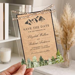 Rustikale Kraft Bergwald Hochzeit - Save the Date Acryleinladungen