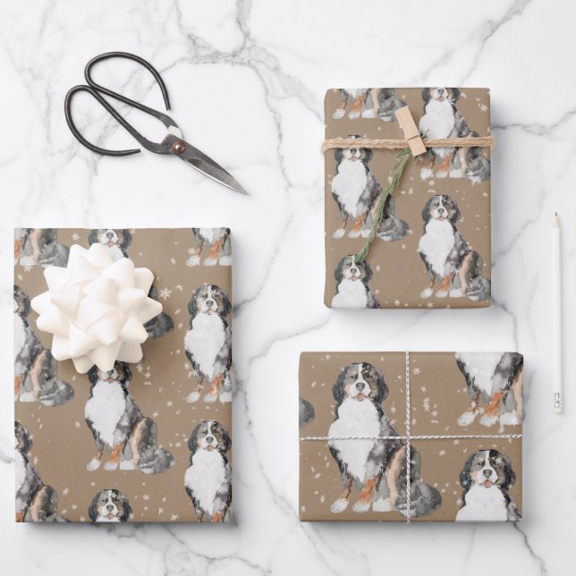 Rustikale Kraft Berner Hunde Rodelbahn Geschenkpapier Set (Vorderseite)