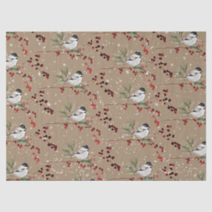 Rustikale Kraft Black Cap Chickadee Bird Red Berri Seidenpapier