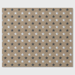 Rustikale Kraft Black Silver Stars Geschenkpapier