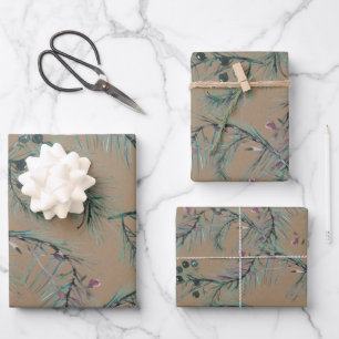 Rustikale Kraft Blue Spruce Needles & Berries Geschenkpapier Set