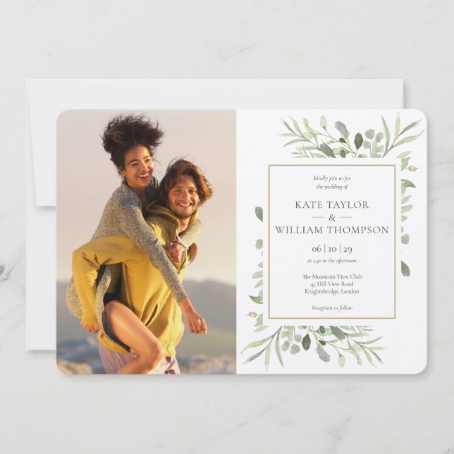 Rustikale Kraft Botanische Fotos Hochzeit Einladung (Vorderseite)