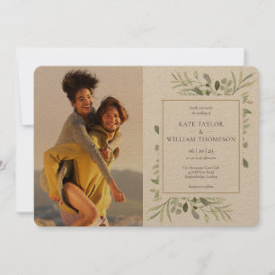 Rustikale Kraft Botanische Fotos Hochzeit Einladung