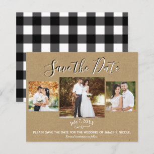 Rustikale Kraft Buffalo-Karo-Plaid-Foto Save the D