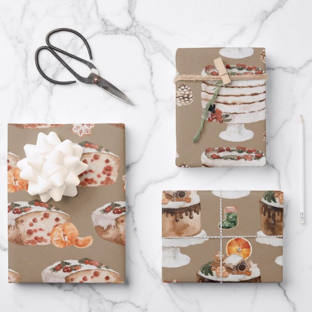 Rustikale Kraft Cranberry Loaf & Christmas Cakes Geschenkpapier Set (Vorderseite)
