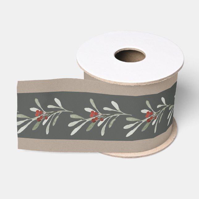 Rustikale Kraft dicker Grau Mittelstreifen Floral  Ripsband (Spule)