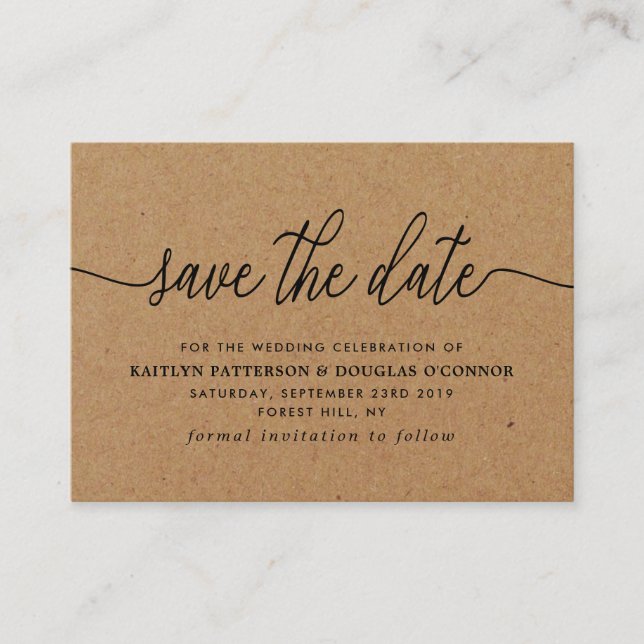 Rustikale Kraft Einfache Schrift Save the Date Begleitkarte (Vorderseite)