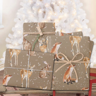 Rustikale Kraft Elegant Winter Snowy Animals Geschenkpapier Set