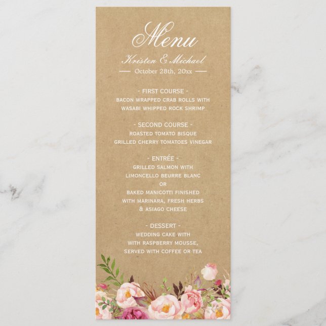 Rustikale Kraft | Elegantes Chic Wedding Menu Menükarte (Vorderseite)