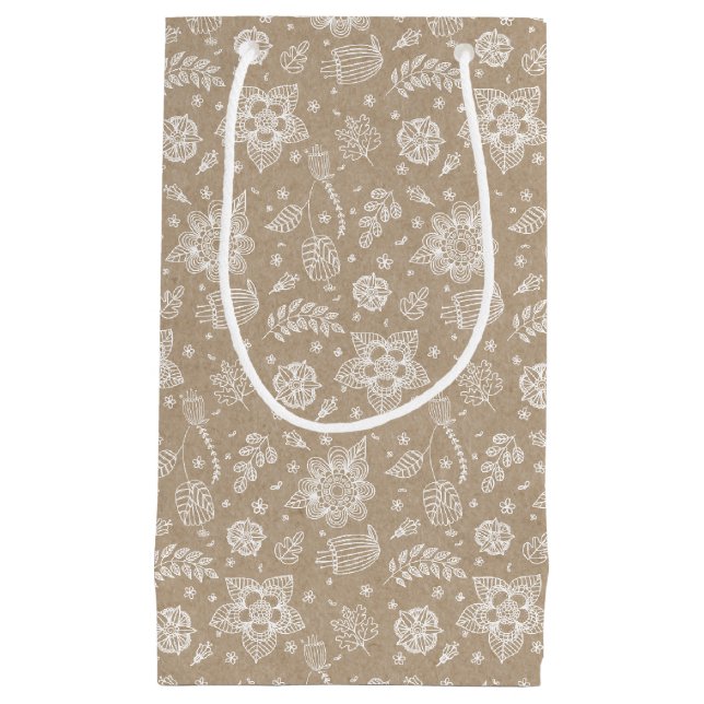 Rustikale Kraft Floral Oaster Geschenktasche Kleine Geschenktüte (Vorderseite)