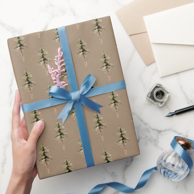 Rustikale Kraft Forest Woodland Grüne Weihnachtsba Geschenkpapier (Schenken)