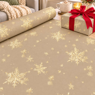 Rustikale Kraft Gold-Schneeflocken Geschenkpapier