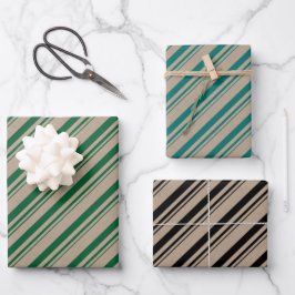 Rustikale Kraft Grüne Aquamarine schwarze Sandstre Geschenkpapier Set