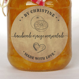 Rustikale Kraft Handgemacht mit Liebe Orangenmarme Runder Aufkleber