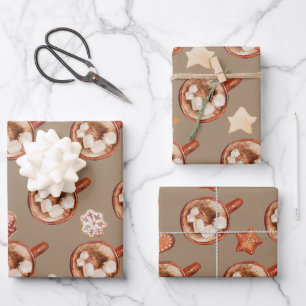 Rustikale Kraft heiße Kakao und Kekse Geschenkpapier Set