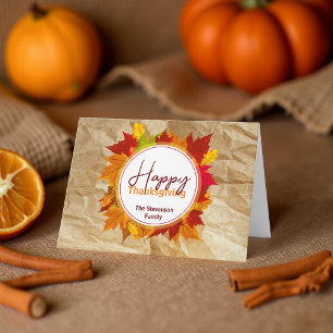 Rustikale Kraft Herbstblätter Familie Thanksgiving Karte