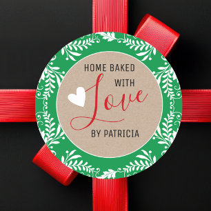 Rustikale Kraft Home Gebacken mit Liebe Grün und W Runder Aufkleber
