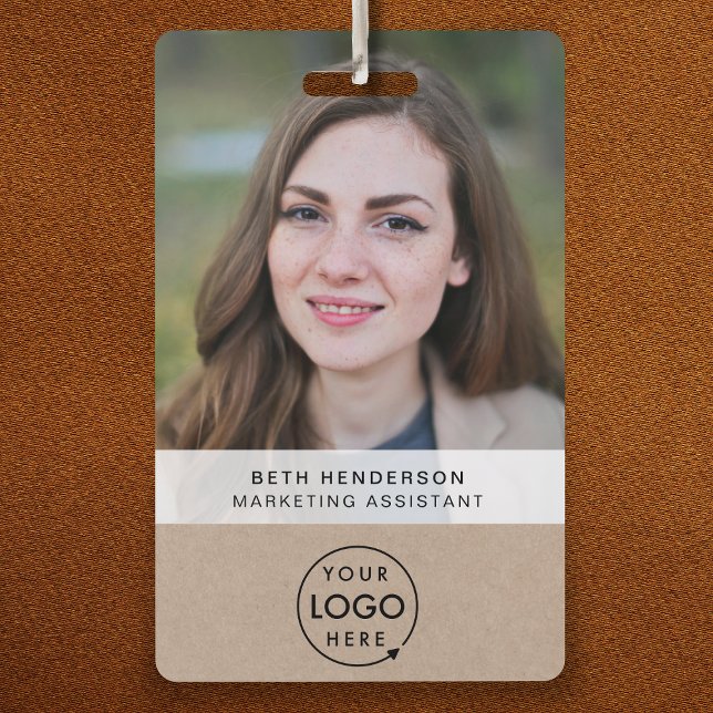 Rustikale Kraft-ID-Karte | Moderne Foto Mitarbeite Ausweis (Rustic Kraft company branded staff ID badges for business networking & employee identification.)