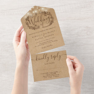 Rustikale Kraft-Lichterkette Florale Hochzeit All In One Einladung